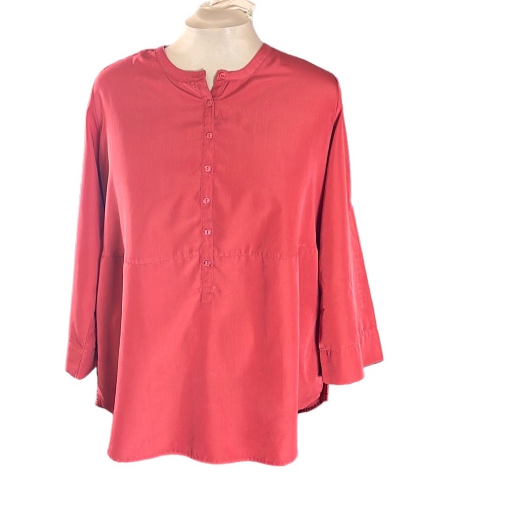 Roaman's dark orange coral button down blousy shirt size 1x  with 3/4 sleeve